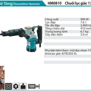 Makita HM0810A MÁY ĐỤC BÊ TÔNG(CHUÔI LỤC GIÁC 17MM)