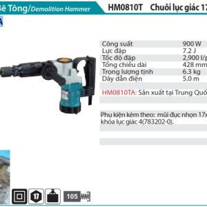 Makita HM0810TA MÁY ĐỤC BÊ TÔNG(CHUÔI LỤC GIÁC 17MM)