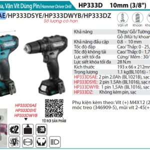 Makita HP333DSAE MÁY KHOAN BÚA VÀ VẶN VÍT DÙNG PIN(12V MA (kèm 02 pin 2.0 + sạc)