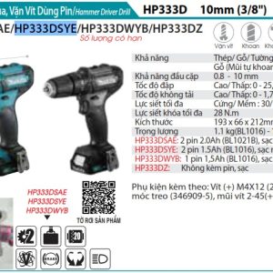 Makita HP333DSYE MÁY KHOAN BÚA VÀ VẶN VÍT DÙNG PIN(12V MA (kèm 02 pin 1.5AH + sạc)