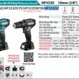 Makita HP333DZ MÁY KHOAN BÚA VÀ VẶN VÍT DÙNG PIN(12V MA (không kèm pin sạc)