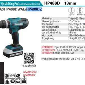 Makita HP488DZ MÁY KHOAN BÚA, VẶN VÍT DÙNG PIN(18V) (không kèm pin sạc)