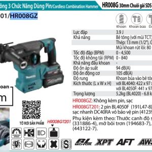 Makita HR008GZ MÁY KHOAN BÊ TÔNG 3 CHỨC NĂNG DÙNG PIN( (không kèm pin sạc)