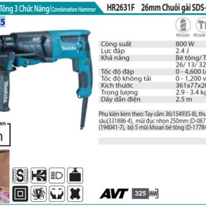 Makita HR2631FX5 MÁY KHOAN BÊ TÔNG 3 CHỨC NĂNG