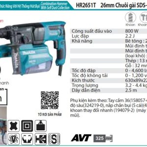 Makita HR2651T MÁY KHOAN BÊ TÔNG 3 CHỨC NĂNG