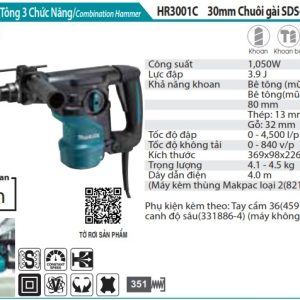 Makita HR3001CJ MÁY KHOAN BÊ TÔNG 3 CHỨC NĂNG