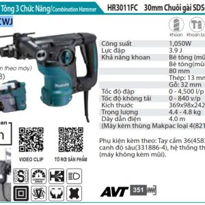 Makita HR3011FCWJ MÁY KHOAN BÊ TÔNG 3 CHỨC NĂNG