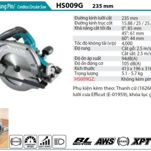 Makita HS009GZ MÁY CƯA ĐĨA DÙNG PIN(235MM/CÓ THỂ GẮN TR (không kèm pin sạc)