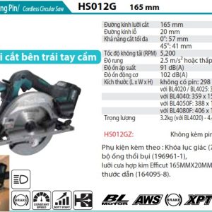 Makita HS012GZ MÁY CƯA ĐĨA DÙNG PIN(165MM/AWS/BL)(40V MAX)