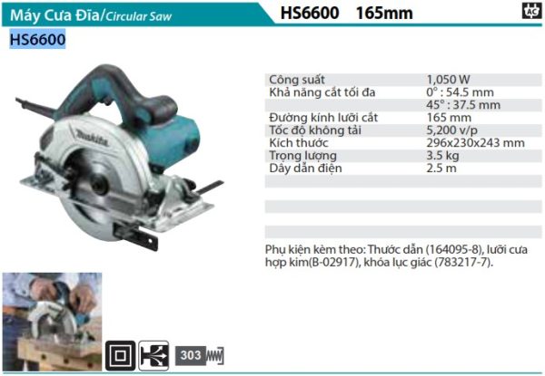 Makita HS6600 MÁY CƯA ĐĨA(165MM)