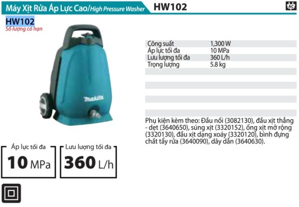 Makita HW102 MÁY XỊT RỬA ÁP LỰC CAO