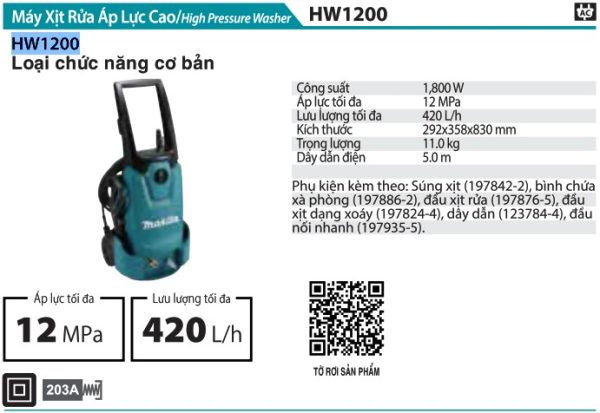 Makita HW1200 MÁY XỊT RỬA ÁP LỰC CAO