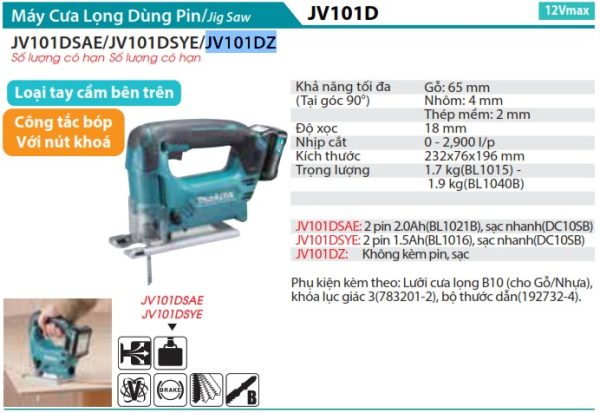 Makita JV101DZ MÁY CƯA LỌNG DÙNG PIN(12V MAX) (không kèm pin sạc)