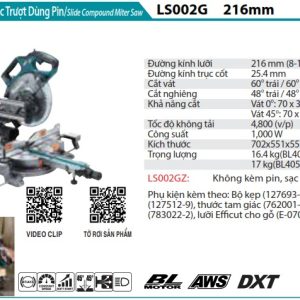 Makita LS002GZ MÁY CƯA ĐA GÓC TRƯỢT DÙNG PIN(216MM/AWS/ (không kèm pin sạc)