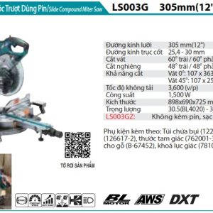 Makita LS003GZ MÁY CƯA ĐA GÓC TRƯỢT DÙNG PIN(305MM/AWS/ (không kèm pin sạc)