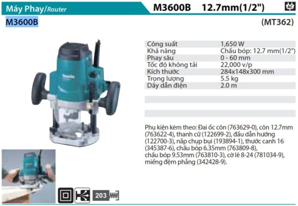 Makita M3600B MÁY PHAY(12,7MM/1/2'')