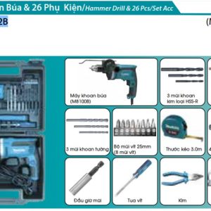 Makita M8100KX2B MÁY KHOAN BÚA(16MM)(26 CÁI PHỤ  KIỆN)