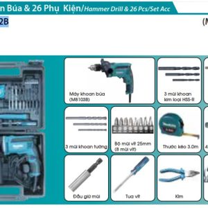 Makita M8103KX2B MÁY KHOAN BÚA(13MM)(26 CÁI PHỤ  KIỆN)