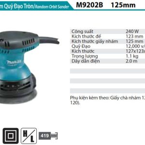 Makita M9202B MÁY CHÀ NHÁM QUỸ ĐẠO TRÒN