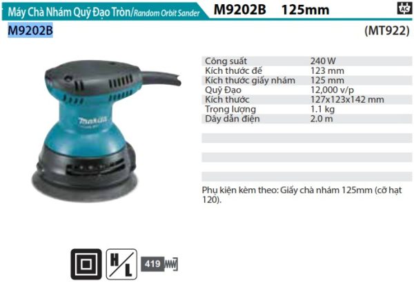 Makita M9202B MÁY CHÀ NHÁM QUỸ ĐẠO TRÒN