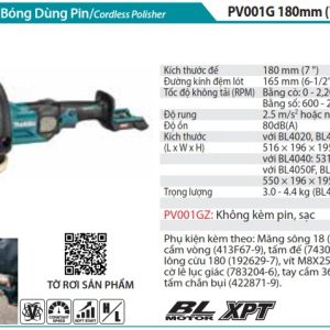 Makita PV001GZ MÁY ĐÁNH BÓNG DÙNG PIN(180MM/BL)(40V MAX (không kèm pin sạc)