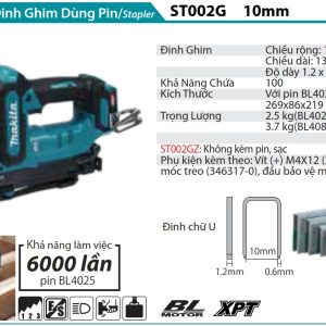 Makita ST002GZ MÁY BẮN ĐINH GHIM DÙNG PIN(ĐINH J 10MM/BL)(40V MAX)  (không kèm pin sạc)