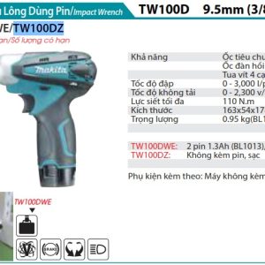 Makita TW100DZ MÁY SIẾT BU LÔNG DÙNG PIN(9.5MM)(10.8V) (không kèm pin sạc)