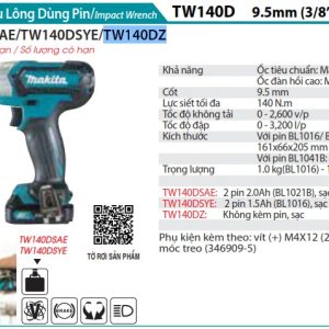 Makita TW140DZ MÁY SIẾT BU LÔNG DÙNG PIN(9.5MM) (không kèm pin sạc)