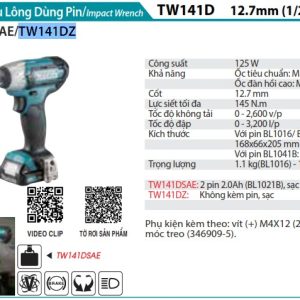 Makita TW141DZ MÁY SIẾT BU LÔNG DÙNG PIN(12.7MM) (không kèm pin sạc)