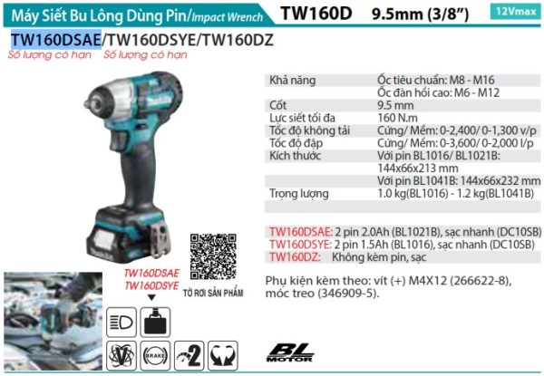 Makita TD110DSAE MÁY BẮT VÍT DÙNG PIN (12V MAX) (kèm 02 pin 2.0 + sạc)