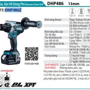 Makita DHP486Z MÁY KHOAN BÚA VÀ VẶN VÍT DÙNG PIN(BL)(18 (không kèm pin sạc)