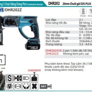 Makita DHR202SYE MÁY KHOAN BÊ TÔNG 3 CHỨC NĂNG DÙNG PIN (kèm 01 pin + sạc)