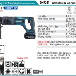 Makita DHR241Z MÁY KHOAN BÊ TÔNG 3 CHỨC NĂNG DÙNG PIN (không kèm pin sạc)