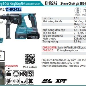 Makita DHR242Z MÁY KHOAN BÊ TÔNG 3 CHỨC NĂNG DÙNG PIN (không kèm pin sạc)