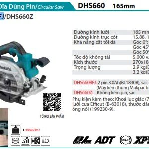 Makita DHS660RFJ MÁY CƯA ĐĨA(165MM/BL)(18V) (kèm 02 pin 3.0 + sạc nhanh)