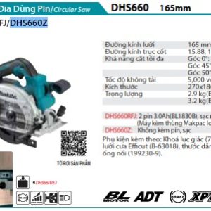 Makita DHS660Z MÁY CƯA ĐĨA DÙNG PIN(165MM/BL)(18V) (không kèm pin sạc)