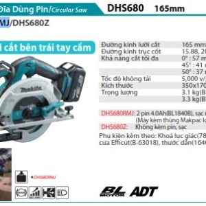 Makita DHS680RMJ MÁY CƯA ĐĨA DÙNG PIN(165MM/BL)(18V) (kèm 02 pin 4.0Ah + sạc nhanh)