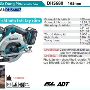 Makita DHS680Z MÁY CƯA ĐĨA DÙNG PIN(165MM/BL)(18V) (không kèm pin sạc)