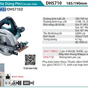 Makita DHS710RM2J MÁY CƯA ĐĨA DÙNG PIN(190MM)(18VX2) (kèm 02 pin 4.0Ah + sạc nhanh)