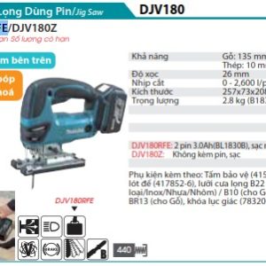 Makita DJV180RFE MÁY CƯA LỌNG DÙNG PIN(18V) (kèm 02 pin 3.0 + sạc nhanh)