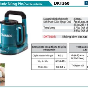 Makita DKT360Z ẤM ĐUN NƯỚC DÙNG PIN(18VX2) (không kèm pin sạc)