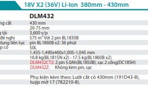 Makita DLM382CM2 MÁY CẮT CỎ ĐẨY DÙNG PIN(380MM)(18VX2) (kèm 02 pin 4.0Ah + sạc nhanh)