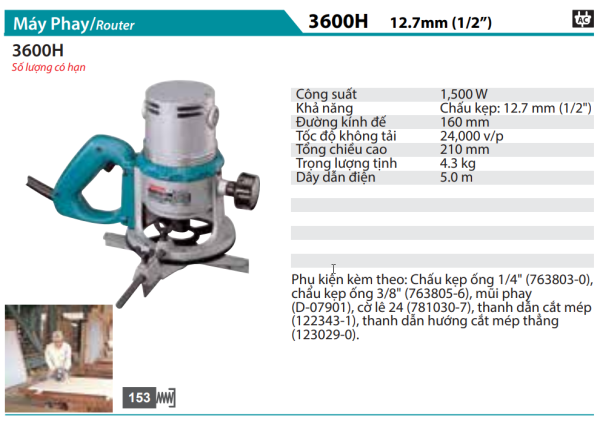 Makita 3600H MÁY PHAY(12,7MM/1/2'')