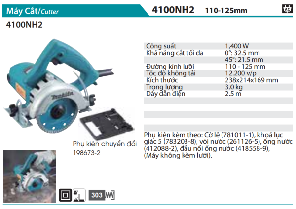 Makita 4100NH2 MÁY CẮT ĐÁ/GẠCH(110-125MM)