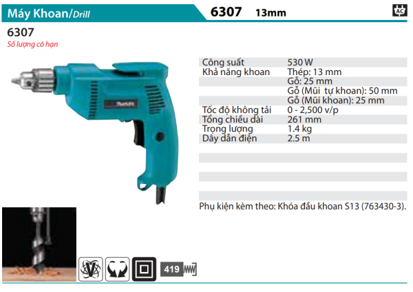 Makita 6307 MÁY KHOAN(13MM)