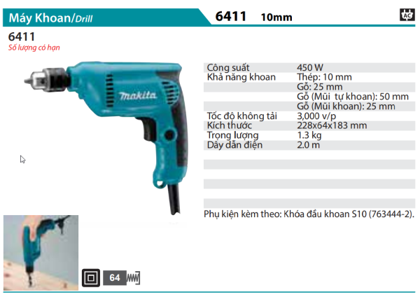 Makita 6411 MÁY KHOAN(10MM)