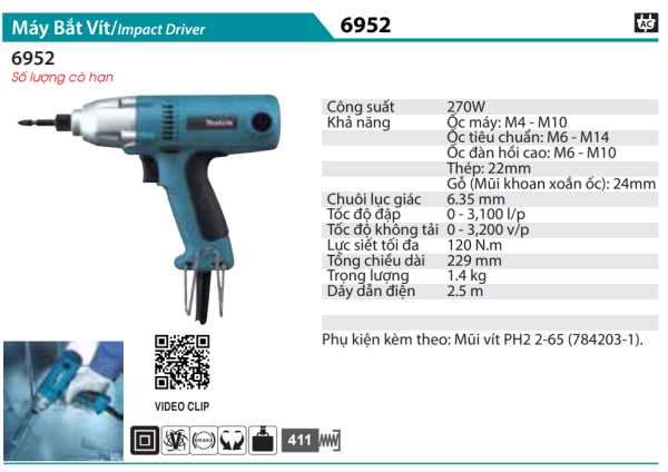 Makita 6952 MÁY BẮT VÍT