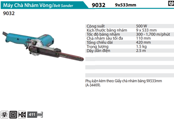 Makita 9032 MÁY CHÀ NHÁM VÒNG(9MMX533MM)