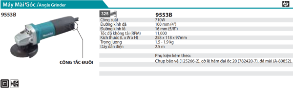 Makita 9553B MÁY MÀI GÓC(100MM/710W/CÔNG TẮC ĐUÔI)