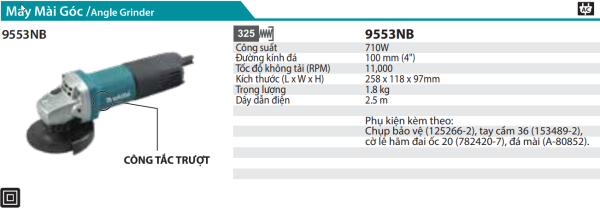 Makita 9553NB MÁY MÀI GÓC(100MM/710W/CÔNG TẮC TRƯỢT)